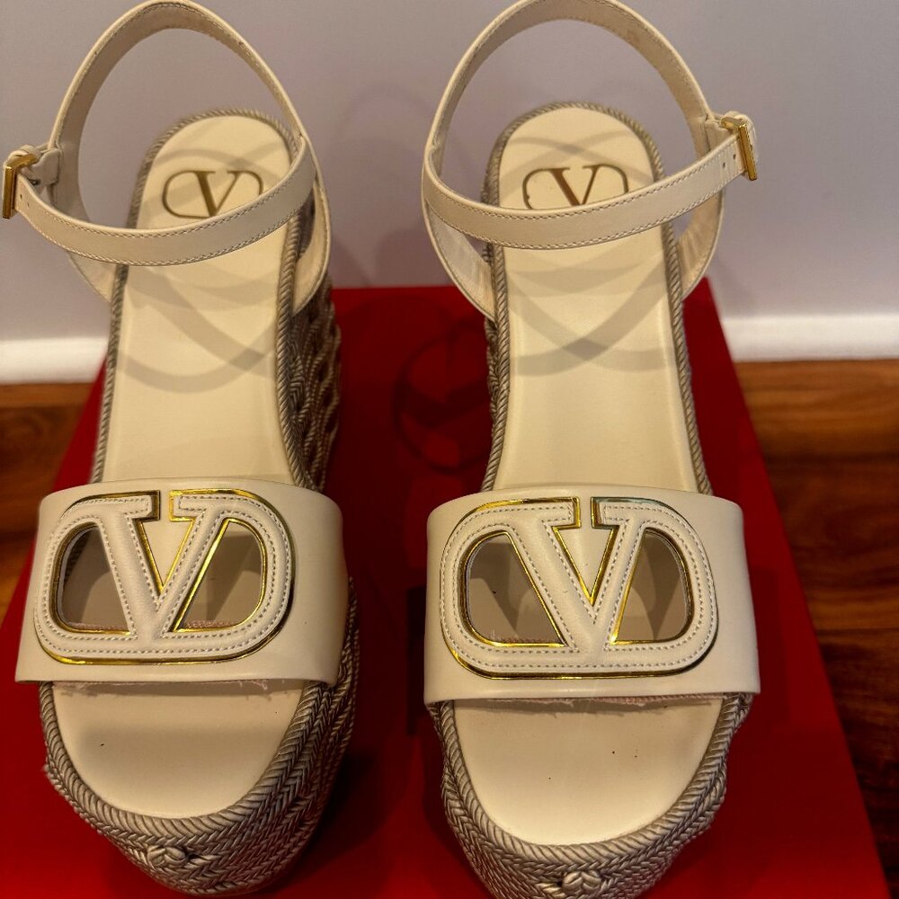 Valentino Garavani Women's VLogo Espadrille Wedge Sandal - Ivory, Size 37